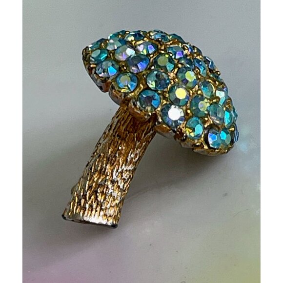 Vintage 1960s 3D AB Rhinestone Mushroom Brooch Retro, Groovy - Picture 1 of 11